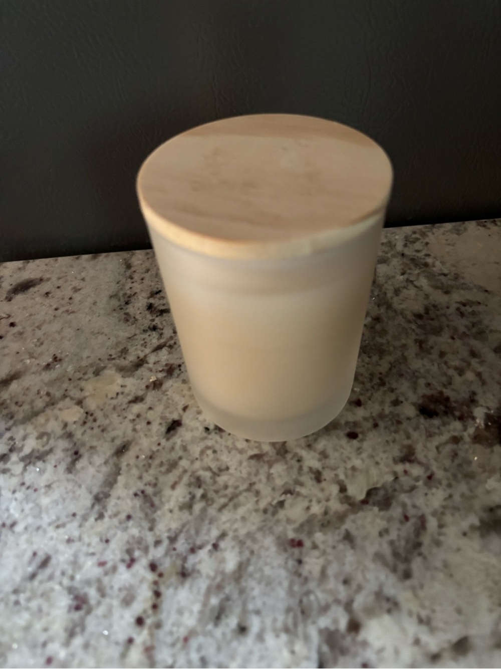 NWOT Frosted Glass Candle Jar with Wooden Lid - Cream colored, vanilla scented